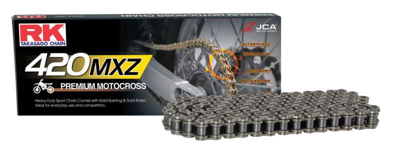 RK Racing Chain 420MXZ-110 (420 Series) Steel 110 Link Heavy Duty MX/SX Racing Non O-Ring Chain with Connecting Link