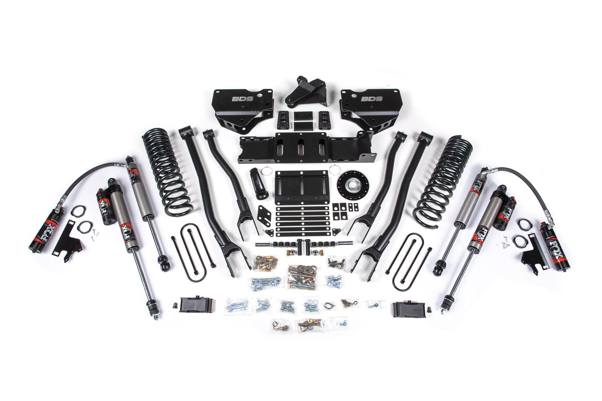 BDS 2025-2026 Fits RAM 3500 Diesel 4" 4-Link Suspension Lift Kit W/ Indexing Ring, 2" Rear Lift W/o Overload, Block FOX 2.5 Pes Shocks 2157FPE