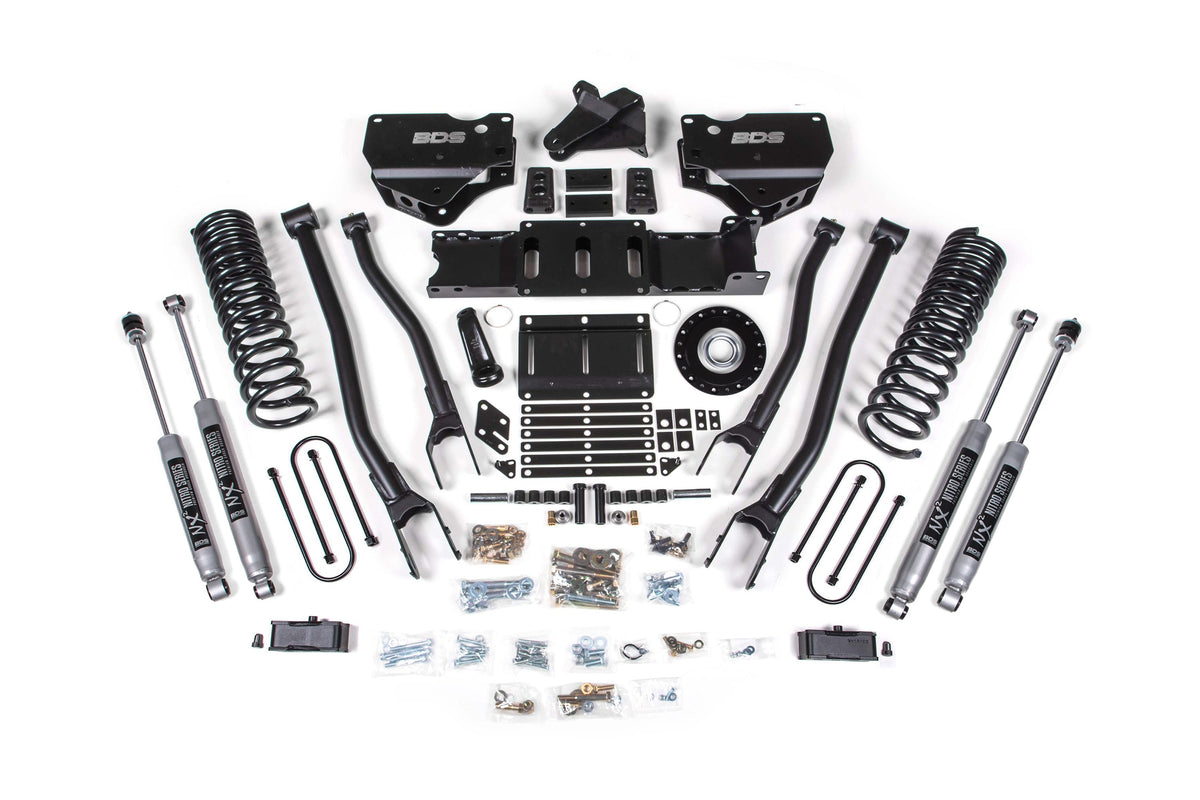 BDS 2025-2026 Fits RAM 3500 Diesel 4" 4-Link Suspension Lift Kit W/ Indexing Ring, 2" Rear Lift W/ Overload, Block NX2 Shocks 2158H