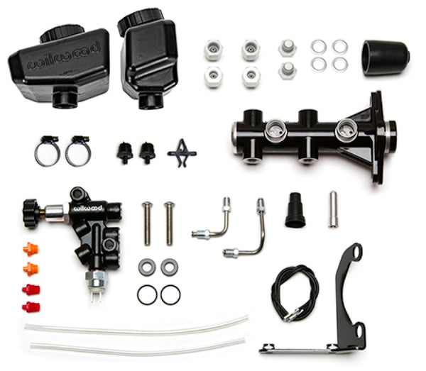 Wilwood Remote Tandem M/C Kit W/Brkt and Valve 1.12in Bore Black 261-16963-BK