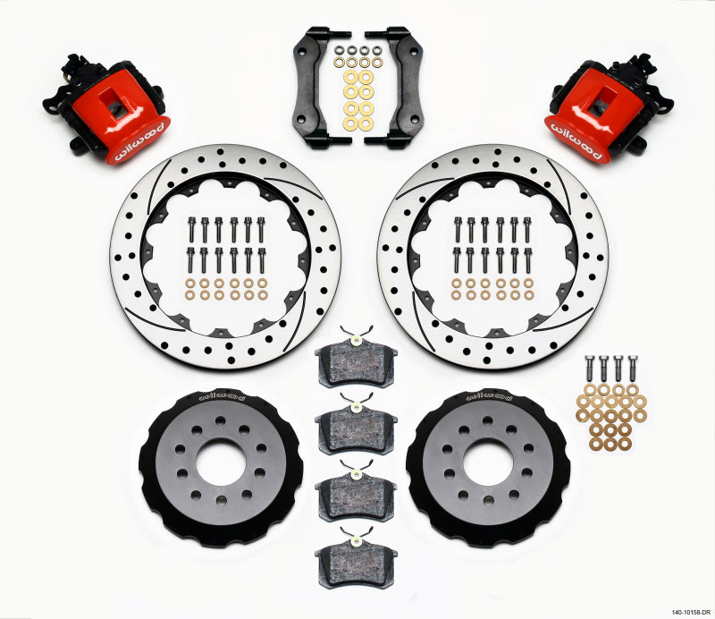 Wilwood Combination Parking Brake Rear Kit 12.88in Drilled Red Mustang 94-04 140-10158-DR
