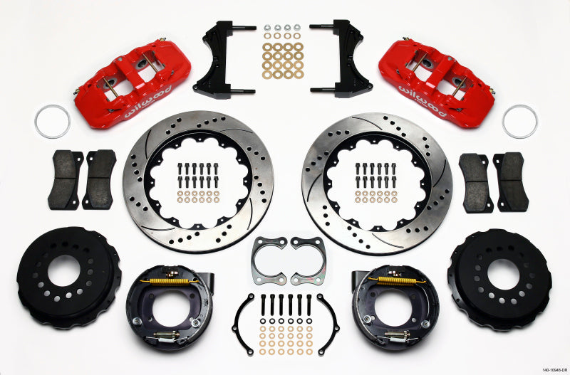 Wilwood AERO4 Rear P-Brake Kit 14.00in Drill Red Big Fits Ford New Style 2.50in Offset 140-10948-DR