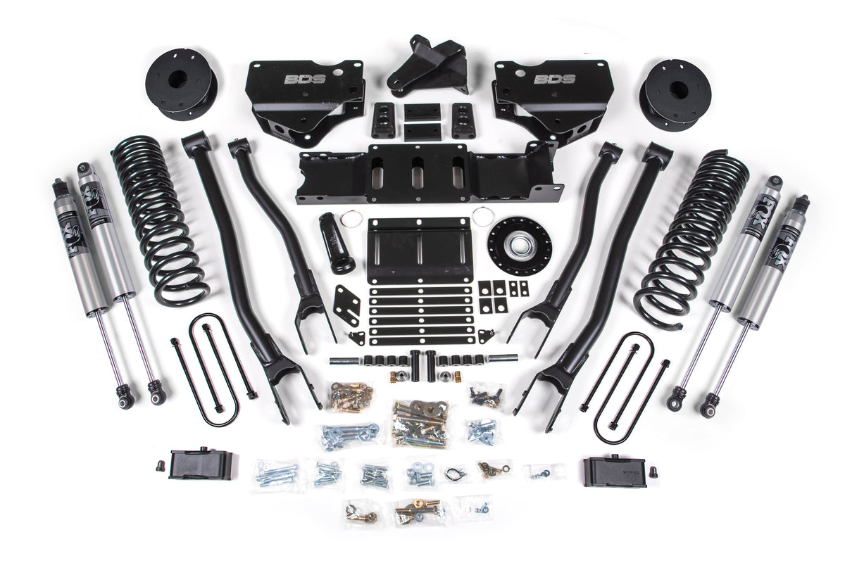 BDS 2025-2026 Fits RAM 3500 Diesel 4" 4-Link Suspension Lift Kit W/ Indexing Ring, 2" Rear Lift W/ Overload, Block FOX 2.5 Ifp Ps Shocks 2158PS