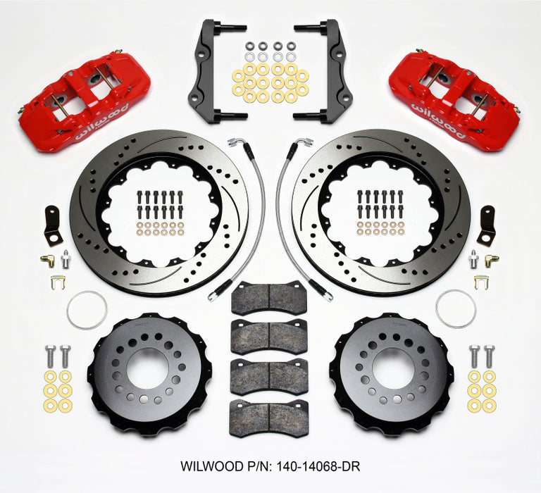 Wilwood AERO4 Rear Kit 14.25in Drilled Red 2014-Up Challenger w/Lines 140-14068-DR