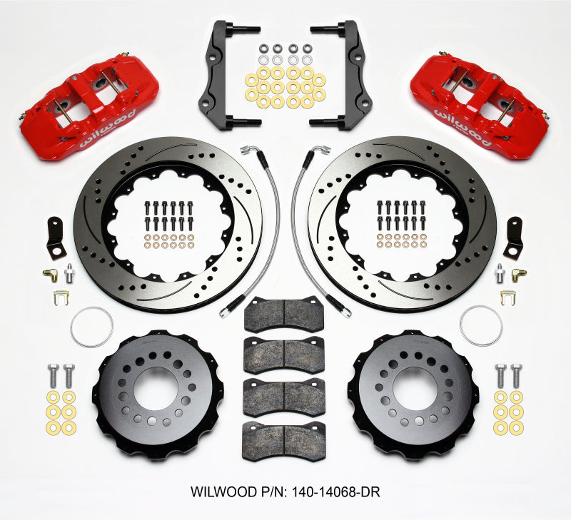 Wilwood AERO4 Rear Kit 14.25in Drilled Red 2014-Up Challenger w/Lines 140-14068-DR