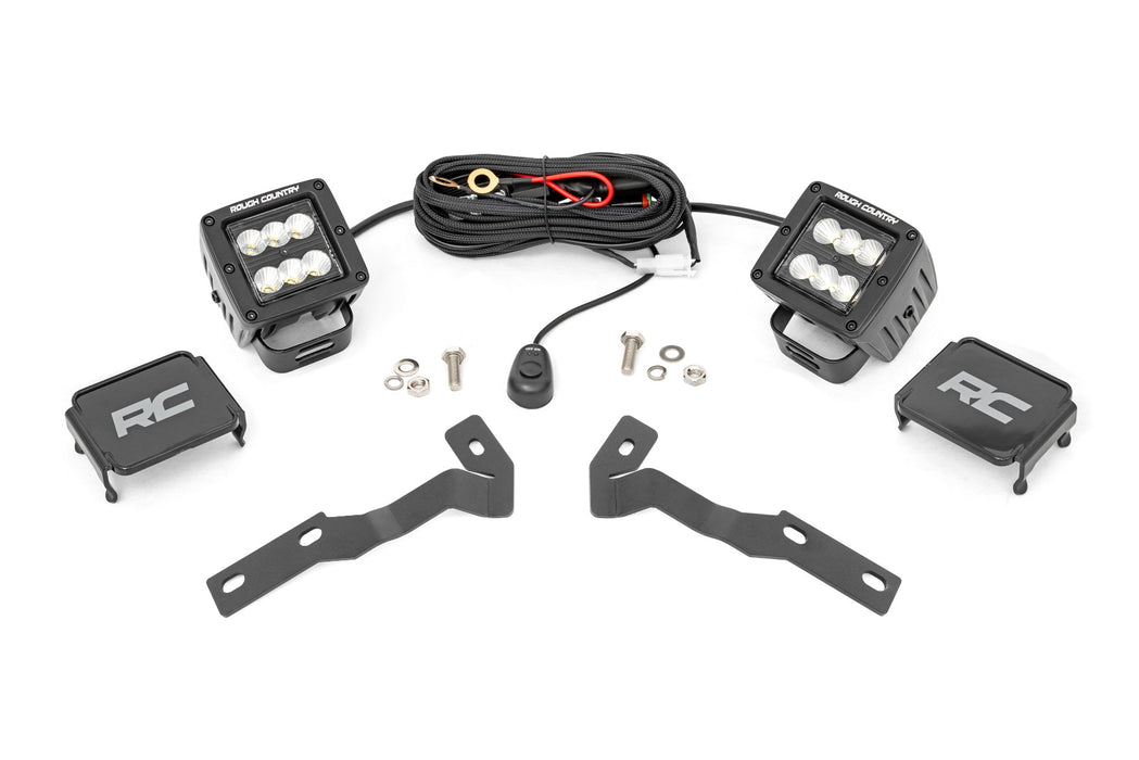 Rough Country LED Light Kit Ditch Mount 2" Black Pair Flood Fits toyotaTacoma (16-23)