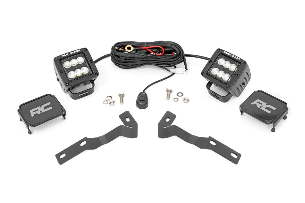 Rough Country LED Light Kit Ditch Mount 2" Black Pair Flood Fits toyotaTacoma (16-23)