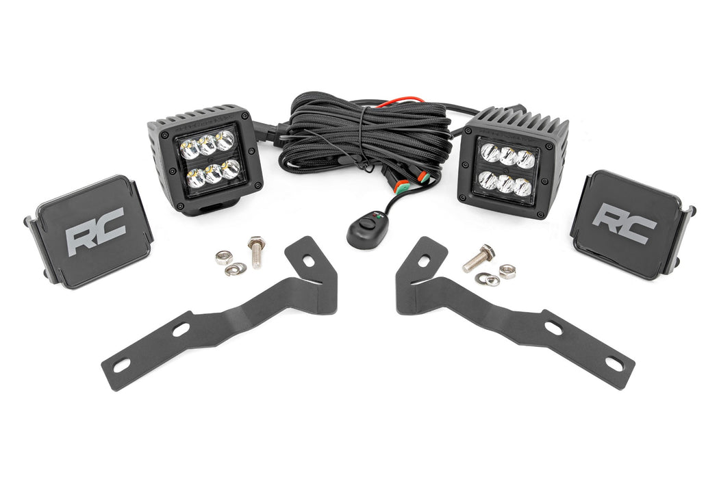 Rough Country LED Light Kit Ditch Mount 2" Black Pair Spot Fits toyotaTacoma (16-23)