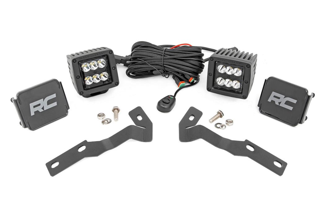 Rough Country LED Light Kit Ditch Mount 2" Black Pair Spot Fits toyotaTacoma (16-23)