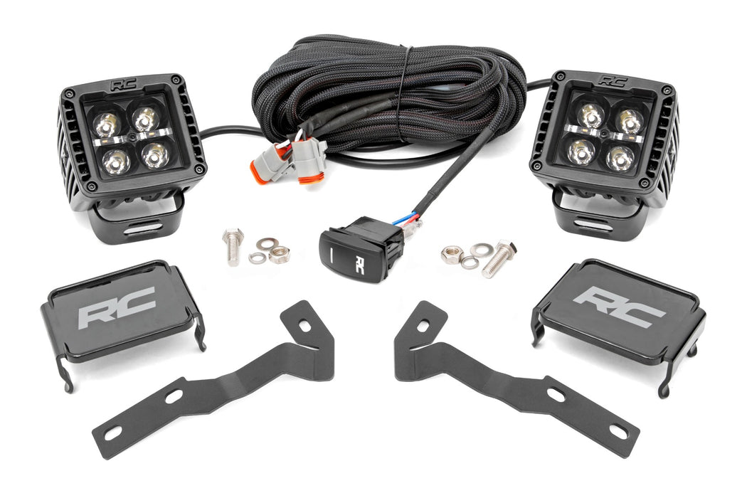 Rough Country LED Light Kit Ditch Mount 2" Black Pair Amber DRL Toyota Tacoma (16-23)