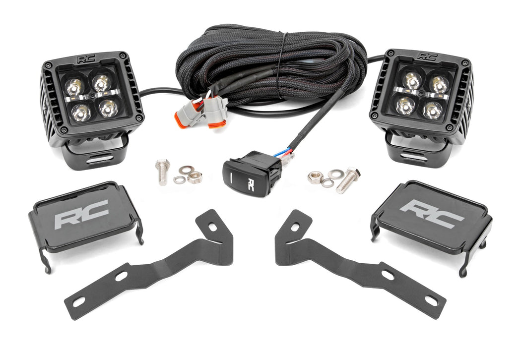 Rough Country LED Light Kit Ditch Mount 2" Black Pair White DRL Fits toyotaTacoma (16-23)