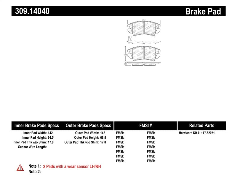 StopTech Performance Front Brake Pads 11-16 Chevy Caprice 309.1404