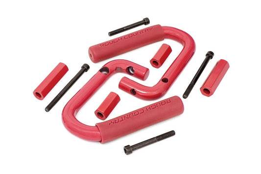 Rough Country Grab Handles Steel Front Red compatible with Jeep Wrangler Jk (2007-2018) 6501RED