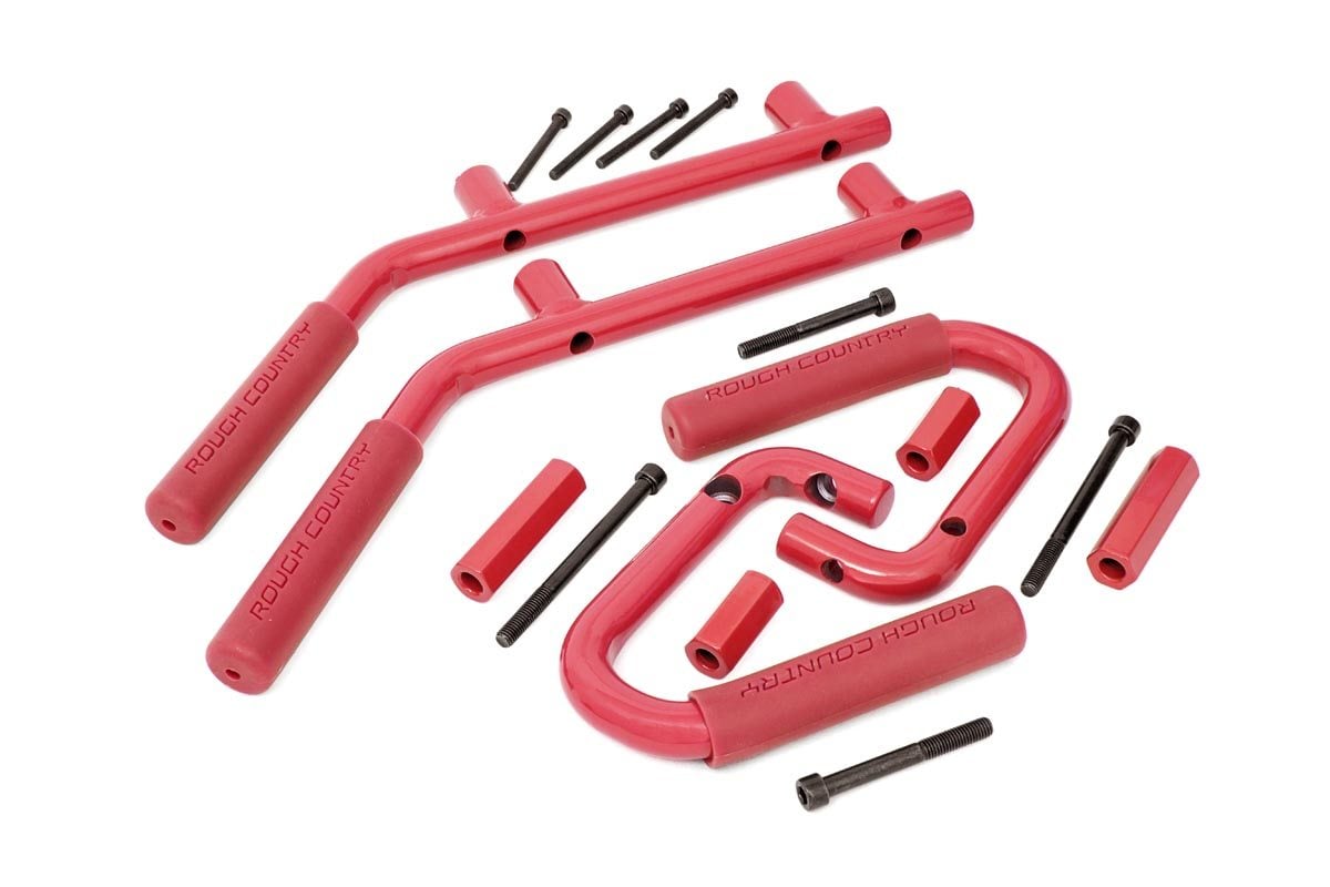 Rough Country Grab Handles Steel Fr & Rr Red Fits Jeep Wrangler Jk (2007-2018) 6503RED