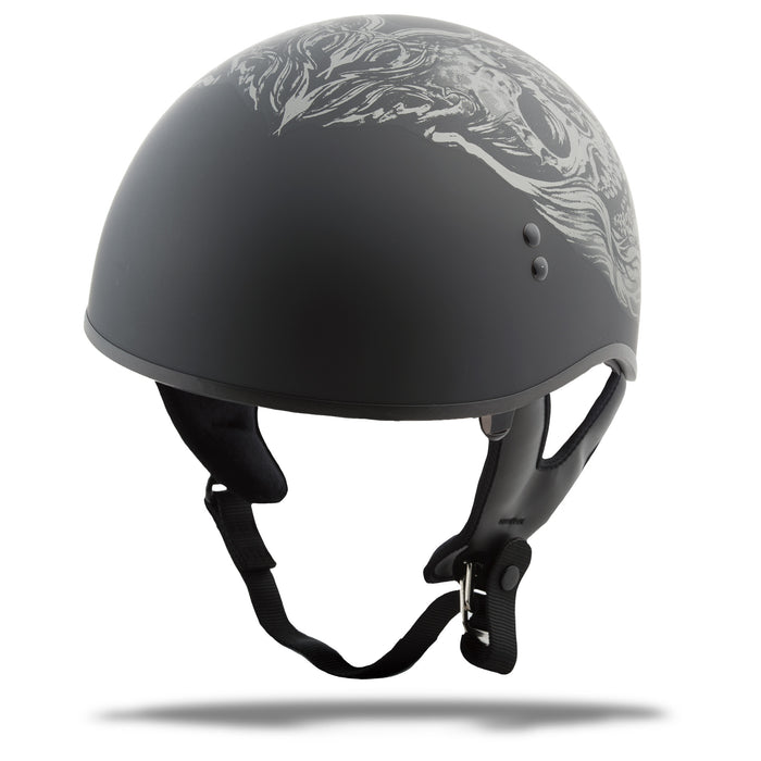 Gmax Hh-65 Half Helmet Ghost/Rip Naked Matte Black/Silver 2X G1655078