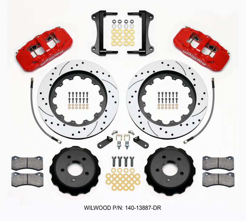 Wilwood AERO6 Front Hat Kit 15.00 Drilled Red 2015-Up Mustang w/Lines 140-13887-DR