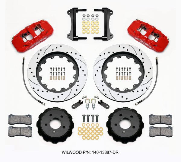 Wilwood AERO6 Front Hat Kit 15.00 Drilled Red 2015-Up Mustang w/Lines 140-13887-DR