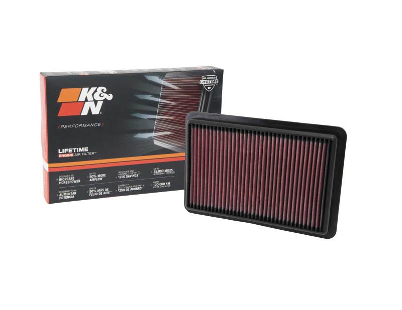 K&N 33-2480 Air Panel Filter for MAZDA 3 L4-2.0L F/I, 2012-2018