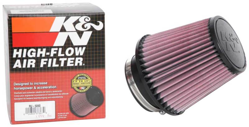 K&N Universal Clamp-On Air Filter: High Performance, Premium, Washable, Replacement Filter: Flange Diameter: 4 In, Filter Height: 6 In, Flange Length: 1.75 In, Shape: Round Tapered, RU-5060