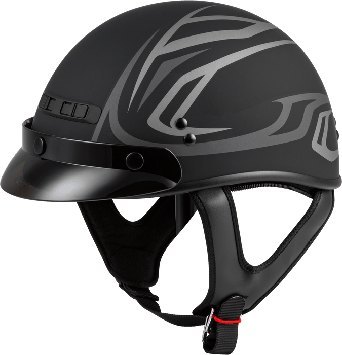 Gmax Gm-35 Half Helmet Full Dressed Derk Matte Black/Silver Lg G1355396