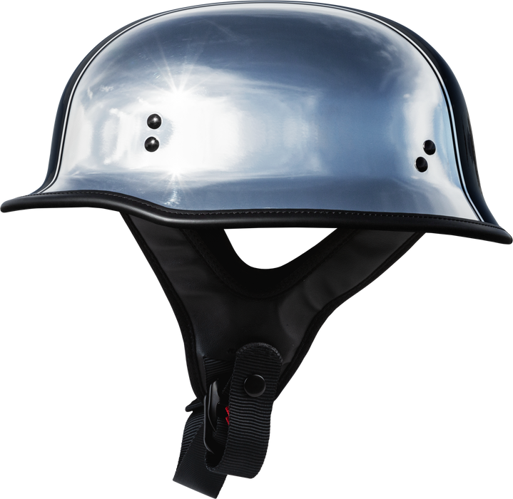 Highway 21 Motorcycle 9mm Half Helmet (German Style) (Chrome, X-Small)