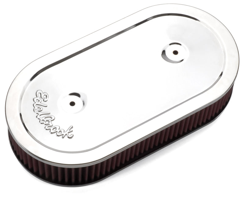 Edelbrock Air Cleaner Pro-Flo Series Oval Steel Top Cloth Element 13 5In X 7In X 3 5In Chrome 1236