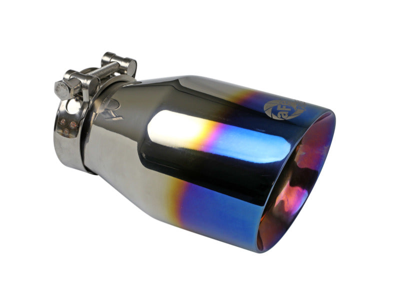 aFe Mach Force XP 304 Stainless Steel Clamp-On Exhaust Tip 2.5in Inlet / 4in Outlet Blue Flame 49T25404-L071