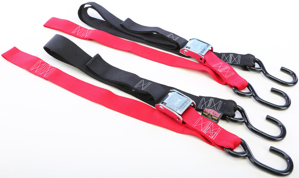 Powertye Tie-Down Cam S-Hook Soft-Tye 1.5"X6' Black/Red Pair 29621