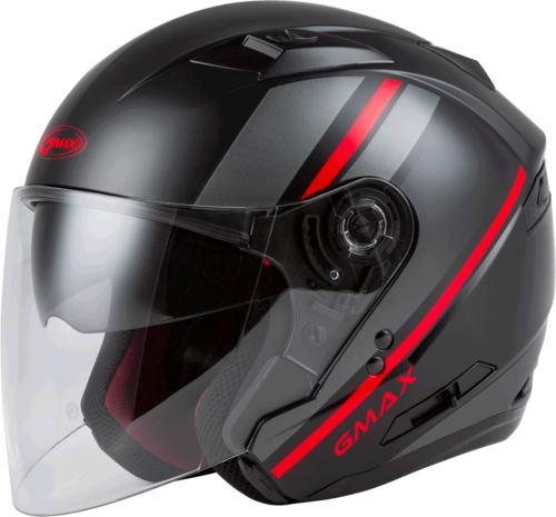 Gmax Of-77 Open-Face Reform Helmet Matte Black/Red/Silver Lg O1776326