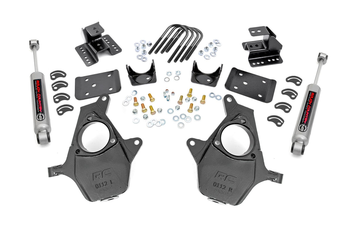 Rough Country 2 Inch Lowering Kit 4 Inch Rear Lowering Alum/Stamped Knuckle Fits Chevy/GMC 1500 (14-18) 71630