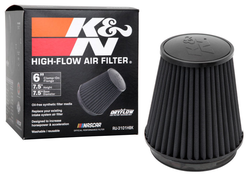 K&N RU-3101HBK Universal Clamp-on Air Filter Fits select: 2009-2021 CHEVROLET SILVERADO, 2013-2018 RAM 1500