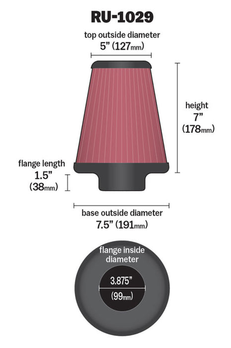 K&N RU-1029 Universal Clamp-On Air Filter