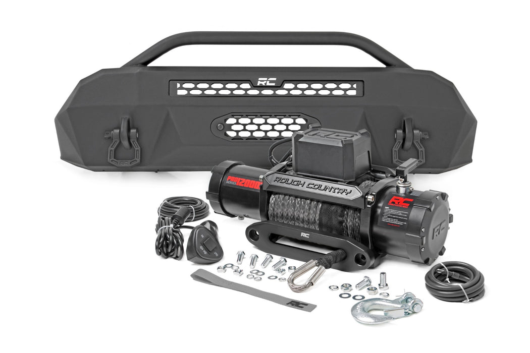 Rough Country Front Bumper Hybrid 12000-Lb Pro Series Winch Synthetic Rope Toyota Tacoma (16-23)