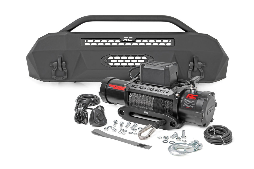 Rough Country Front Bumper Hybrid 12000-Lb Pro Series Winch Synthetic Rope Fits toyotaTacoma (16-23)