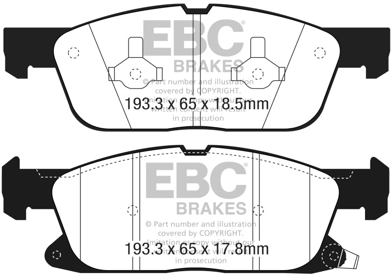 EBC 2016+ Lincoln Continental (10th Gen) 2.7L Twin Turbo Yellowstuff Front Brake Pads DP43072R