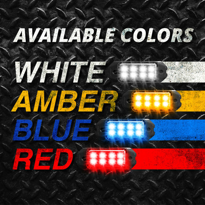 4pc Strobe Lights w/Traffic Modes Ultra Bright LEDs Multiple Strobe modes + Solid On Red + Blue Colors