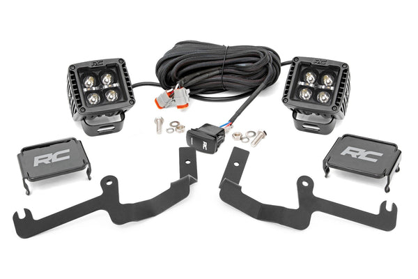 Rough Country Led Light Kit Ditch Mount 2" Black Pair Amber Drl Fits Chevy Silverado 1500 (19-23) 70844