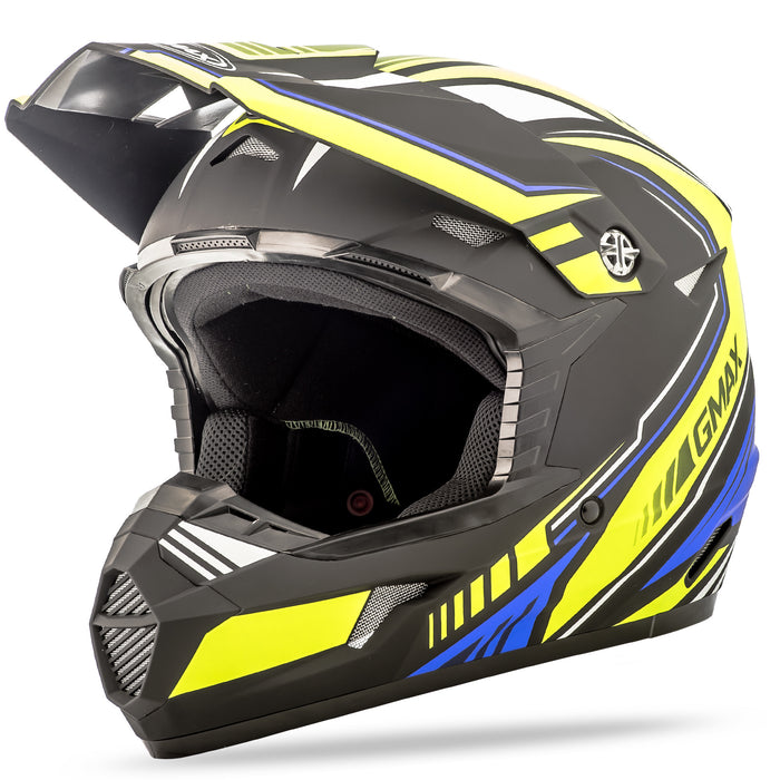 Gmax Mx-46 Off-Road Uncle Helmet Matte Blk/Hi-Vis Yel/Blue 2X G3467688N TC-24