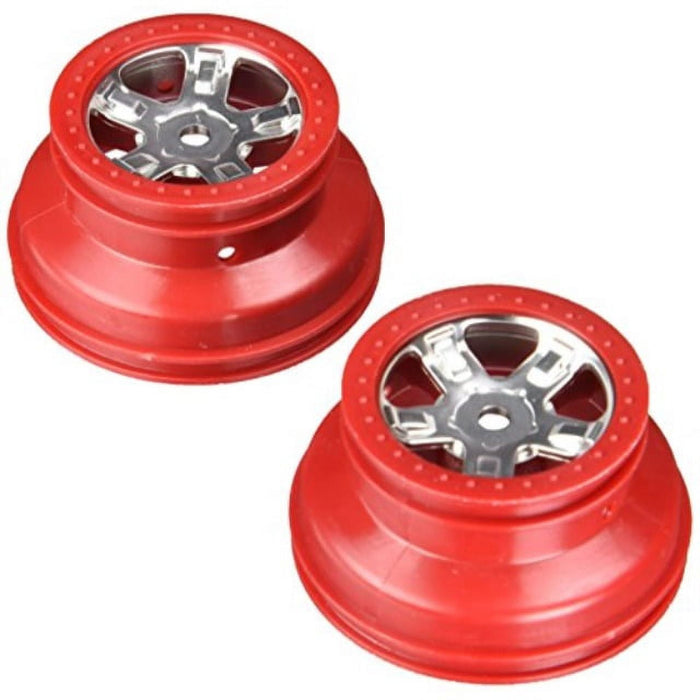 Traxxas Satin Chrome Wheels Red Beadlock 1/16 SLH TRA7072A
