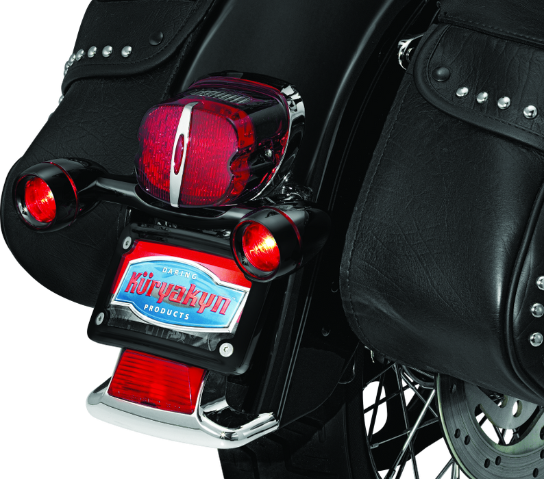 Kuryakyn Black Bullet Light Rear Turn Signal Bar License Plate Harley Touring