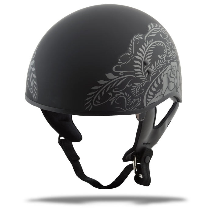 Gmax Hh-65 Half Helmet Rose Naked Matte Black/Silver Md G1651075