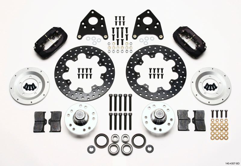 Wilwood Forged Dynalite Front Drag Kit Drilled Rotor 1965-1969 Mustang Disc & Drum Spindle 140-4307-BD