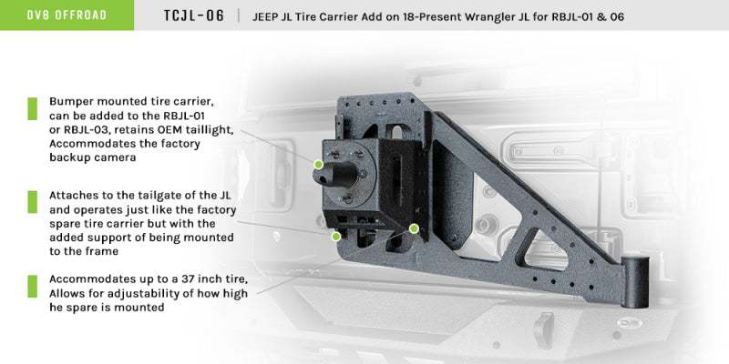 Dv8 Offroad Spare Tire Carrier Tcjl-0618+ Jeep Jl Tire Carrier Add-On TCJL-06