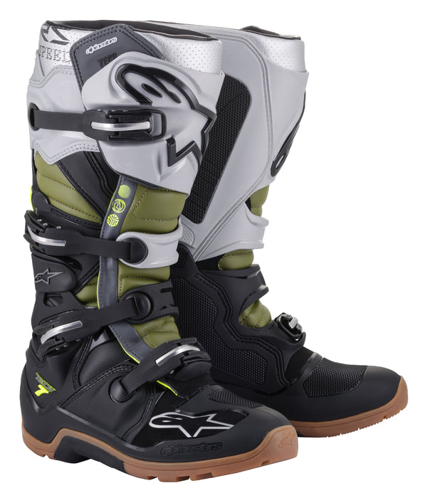 Alpinestars Tech 7 Enduro Boots Blk/Slvr/Mltry Grn (Size 8) (2012114-1916-8)