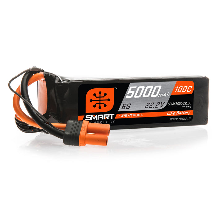 Spektrum SMART 5000mAh 6S 22.2V 100C Smart LiPo Battery IC5 SPMX50006S100 Airplane Batteries