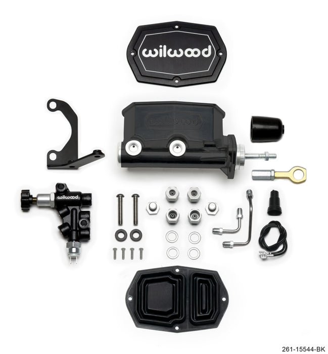 Wilwood Compact Tandem M/C 1in Bore w/Bracket and Valve fits Mustang (Pushrod) Black 261-15544-BK