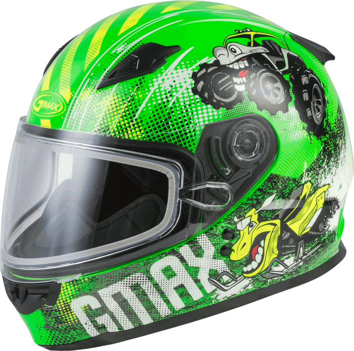 GMAX GM-49Y Cold Weather, Youth Full-Face Helmet, DOT Approved for Snow & Motor Sports (NEON Green/HI-VIS)