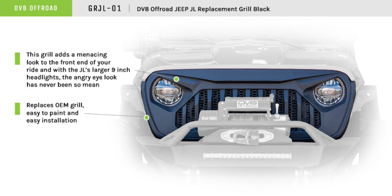 Dv8 Offroad Grjl-01 Replacement Grill For 18+ Wrangler Jl & 20+ Gladiator Jt