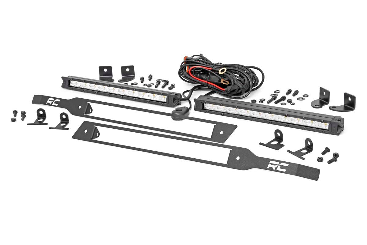 Rough Country Led Light Kit Grille Mount 10" Chrome Slimline Pair Fits Chevy Silverado 1500 (19-23) 70818
