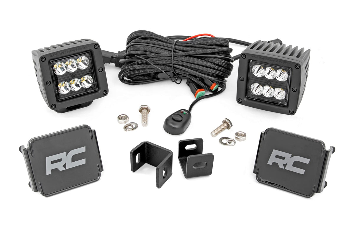 Rough Country LED Light Kit Ditch Mount 2" Black Pair Spot Fits toyotaTundra (22-23) 71071
